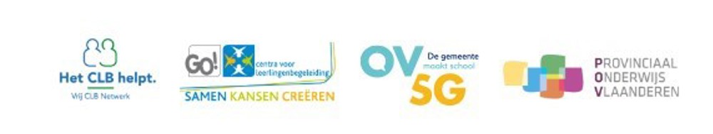 Rij logo's van het overkoepelende CLB-netwerk en die van de aparte koepels