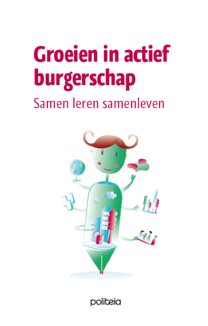 Boekomslag Met Een Illustratie Van Een Abstract Figuur, Titel 'Groeien In Actief Burgerschap, Samen Leren Samenleven